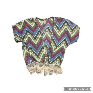 Pomelo Multicolor Chevron Kids Blouse with Lace